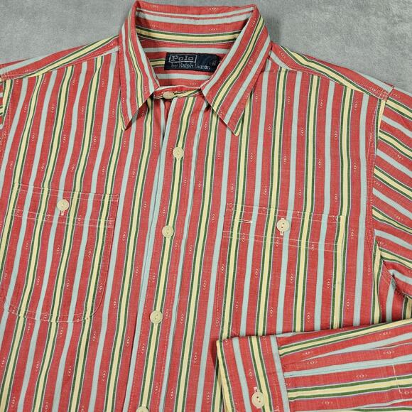 Polo by Ralph Lauren Other - Vtg Polo Ralph Lauren Mens Small Button-Up Shirt Chinstrap Striped Two Pockets